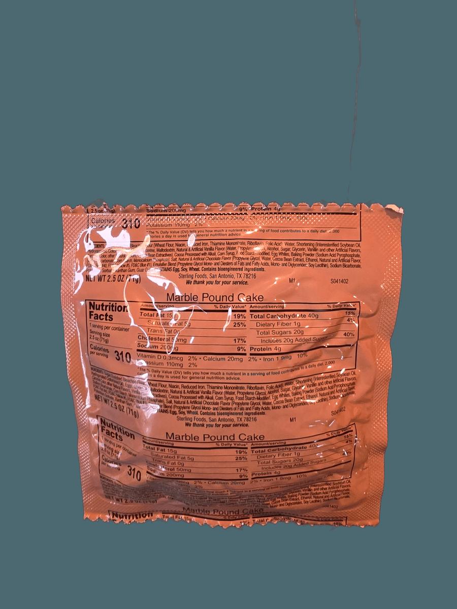 MRE 3 pack Desserts/First Inspection date 2026 (Marble Pound Cake)